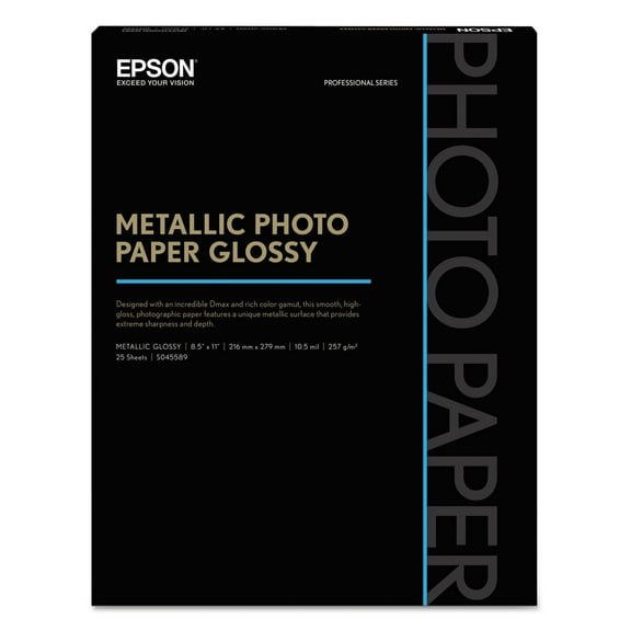 Epson Professional Media Metallic Gloss Photo Paper, 10.5 mil, 8.5 x 11, White, 25/Pack -EPSS045589