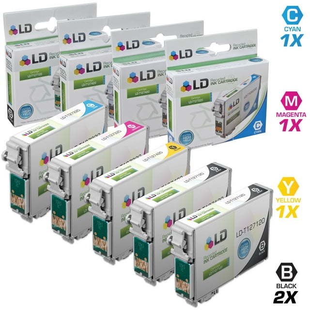 Epson Remanufactured T127 Set of 5 Extra High Capacity Cartridges: Includes 2 Black (T127120), 1 Cyan (T127220), 1 (T127320) Magenta, 1 (T127420) Yellow