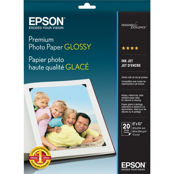 Epson S041465 Premium 252gsm Photo Paper 8"x10" High Gloss, 20 Sheets