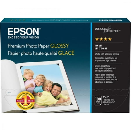 Epson Premium Acid-Free High-glossy Inkjet/Laser Photo Paper, 4 in x 6 in, 100 Sheets