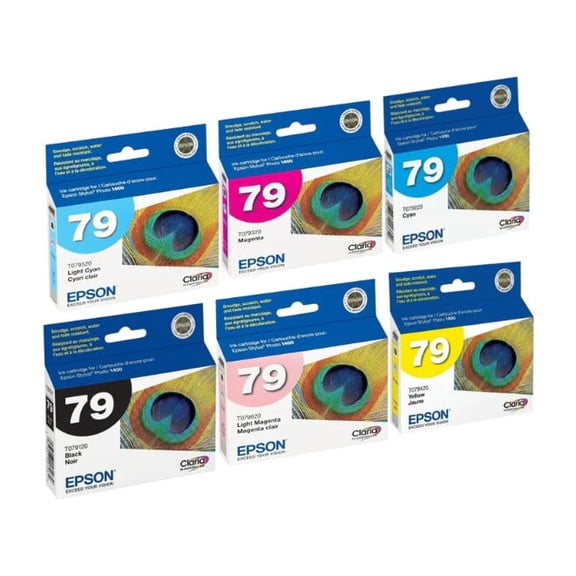 Epson T079 Genuine 6-Color Ink Cartridge Set Genuine 79 Complete Black & Color Ink Set for Epson Stylus 1400 - No manufacturer warranty