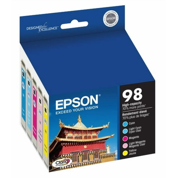 Epson 98 Claria Hi-Definition Ink High Capacity 5 Color Cartridge Combo Pack (T098920) Works with Artisan-700, 710, 725, 730, 800, 810, 835, 837