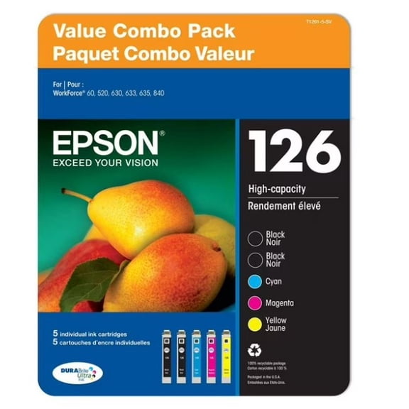 Epson T126 DURABrite Ultra Multi-Pack Genuine T126120-BCS 2- black (5-Ink Combo Set) No manufacturer warranty