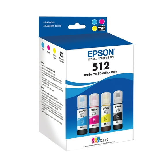 Epson T512, Black and Color Ink Bottles, C/M/Y/PB 4-Pack