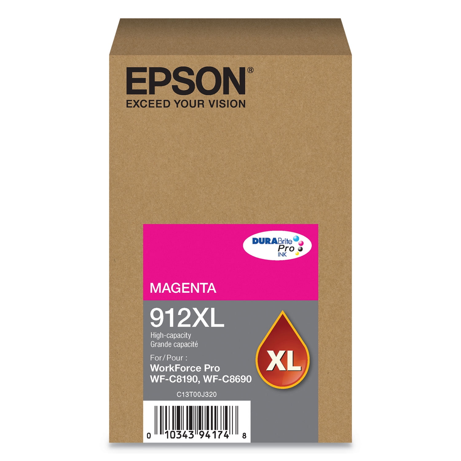 T912XL320 (912XL) DURABrite Pro High-Yield Ink, 4600 Page-Yield, Magenta