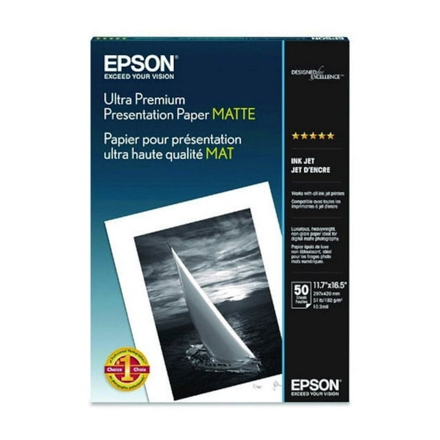 Epson Ultra Premium Matte Inkjet Photo Paper, A3, 50 Sheets