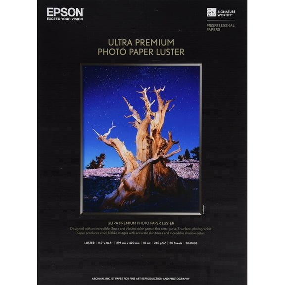 Epson Ultra Premium Photo Paper LUSTER (11.7x16.5 Inches, 50 Sheets) (S041406)