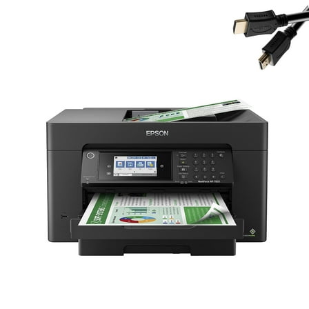 Epson Workforce Pro WF-7820 Wireless All-in-One Wide-Format Color Inkjet Printer for Home & Business Office, Print Scan Copy Fax, Auto 2-Sided Printing, Black, Bundle with printer cable
