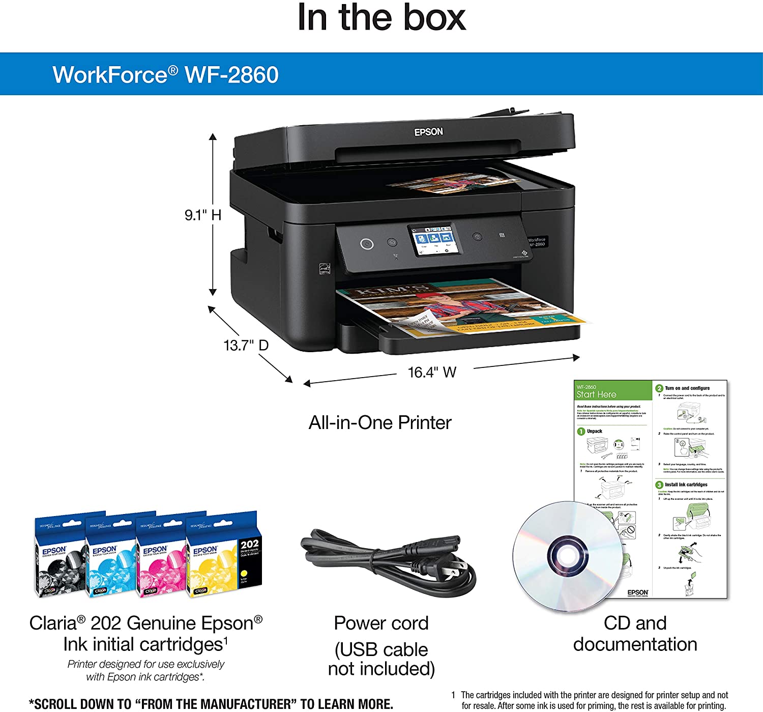 Epson Workforce WF-2860 All-in-One Wireless Color Printer with Scanner, Copier, Fax, Ethernet, Wi-Fi Direct and NFC, - image 1 of 4