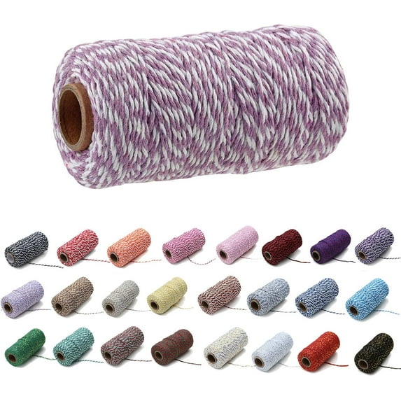 Eqarp Colorful Cotton Cord Bakers Twine 2mm 109 Yard DIY Crafts (Dark Purple White) String Rope for Christmas Wedding Decor