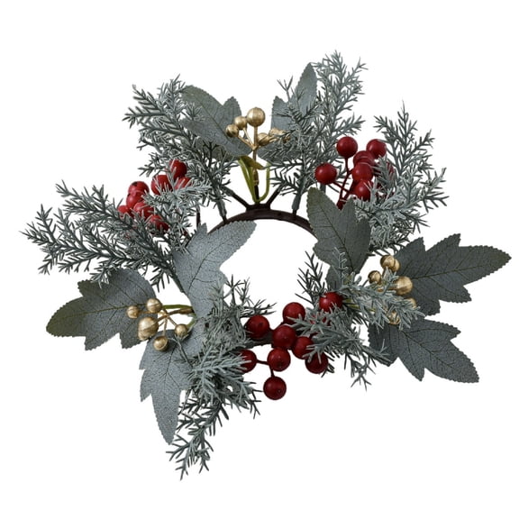 Eqiqhoxyi Christmas Wreath Candelabra Candle Garland Ring, with Branch & Berry Decor for Holiday Desktop & Candlelight Dinner Accessories,8.66x8.66in
