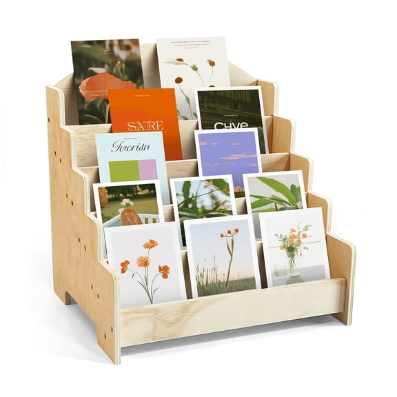 Eqlmosq 5-Tier Greeting Card Display Stand, Wooden Rack Holder