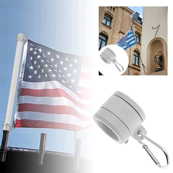 Eqslft 1.5" Plastic Flagpole Mounting Rings- Anti Wrap 360° Rotatable Ring with Carabiners - for 1.5 Inch Maximum Diameter Flag Pole & Flag with 2 Grommets(White, Pack of 2)