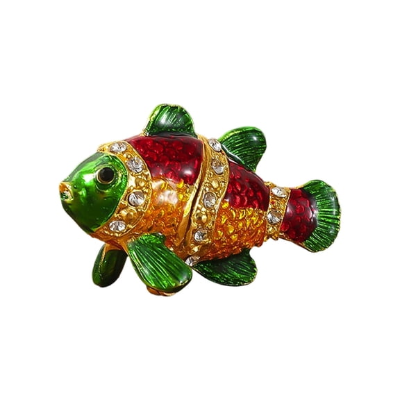 Eqslft 1.77inch Colorful Enamel Fish Trinket Box, Hand-Painted Rhinestone Fish Jewelry Holder, Decorative Keepsake Box for Rings, Earrings & Small Treasures