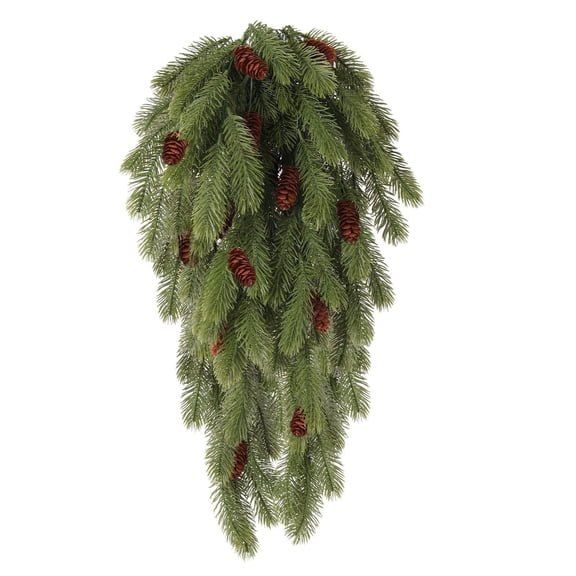 Eqslft 1 Pc Artificial Pine Needles Christmas Teardrop Swag for Front Door with Pinecone 30'' Christmas Norfolk Greenery Teardrop Wreath for Door Table Fireplace Decor
