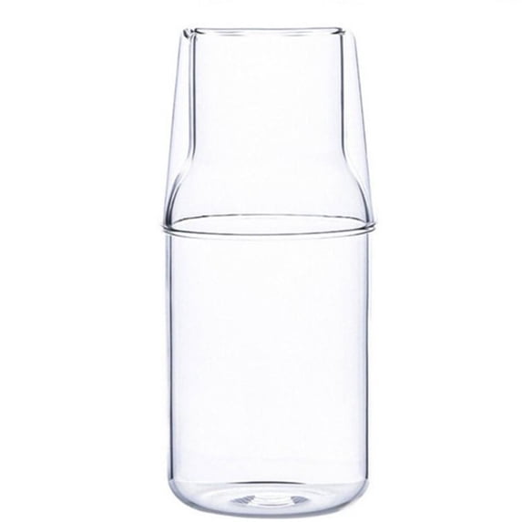 Eqslft 1 Sets Bedside Water Carafe and Glass Set, Nightstand Water Pitcher with Cup Lid, Juice & Mouthwash Bottle for Kitchen, Bedroom or Bathroom
