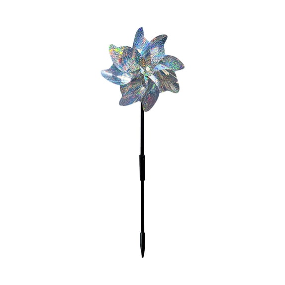Eqslft 1PC Bird Deterrent Pinwheels, 21Inch Foil Bird Scare Wind Spinners with Stakes for Outdoor Yard, - Bird Repellent with Easy Assembly - Silver ICY Shards
