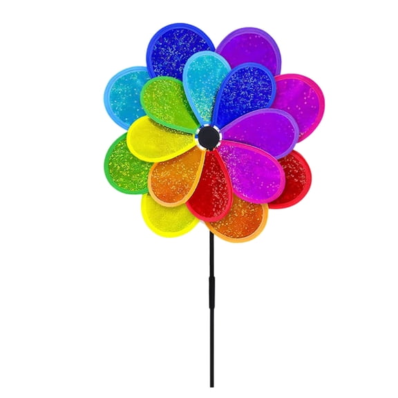 Eqslft 1PC Flower Wind Spinner Sparkly Lawn Pinwheel, 15.3 Inch Colorful Rainbow Garden Windmill,Reflective Pin Wheel For Garden/Yard Bird Deterrent & Outdoor Decor