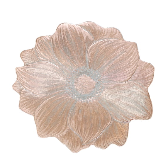Eqslft 1PC Metallic Round Placemats 15", Pressed Lotus Flower Design, Waterproof Heat-Resistant Table Mats for Dinner, Holiday, Wedding Decor & Party Table Settings(Rose Gold)