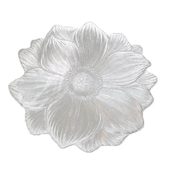 Eqslft 1PC Metallic Round Placemats 15", Pressed Lotus Flower Design, Waterproof Heat-Resistant Table Mats for Dinner, Holiday, Wedding Decor & Party Table Settings(Silver)