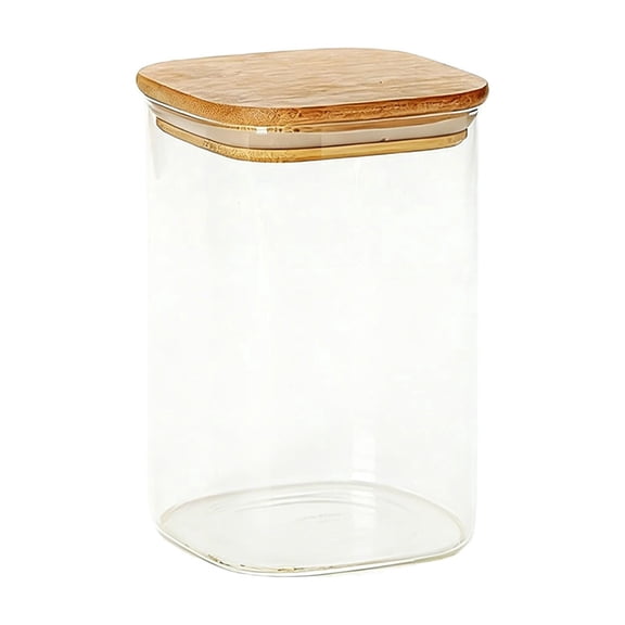Eqslft 1Pack Glass Pantry Storage Containers with Bamboo Lids - Stackable Square Food Jars for Pantry Organization, Coffee, Flour, Snacks, Tea(1200ml)