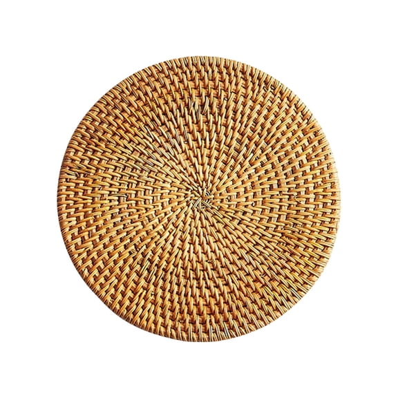 Eqslft 1Pack Natural Rattan Coasters - Handmade Straw Rattan Coasters, Home Decorative Round Woven Trivet for Teacup, Cup Base Mats(10.2Inch)