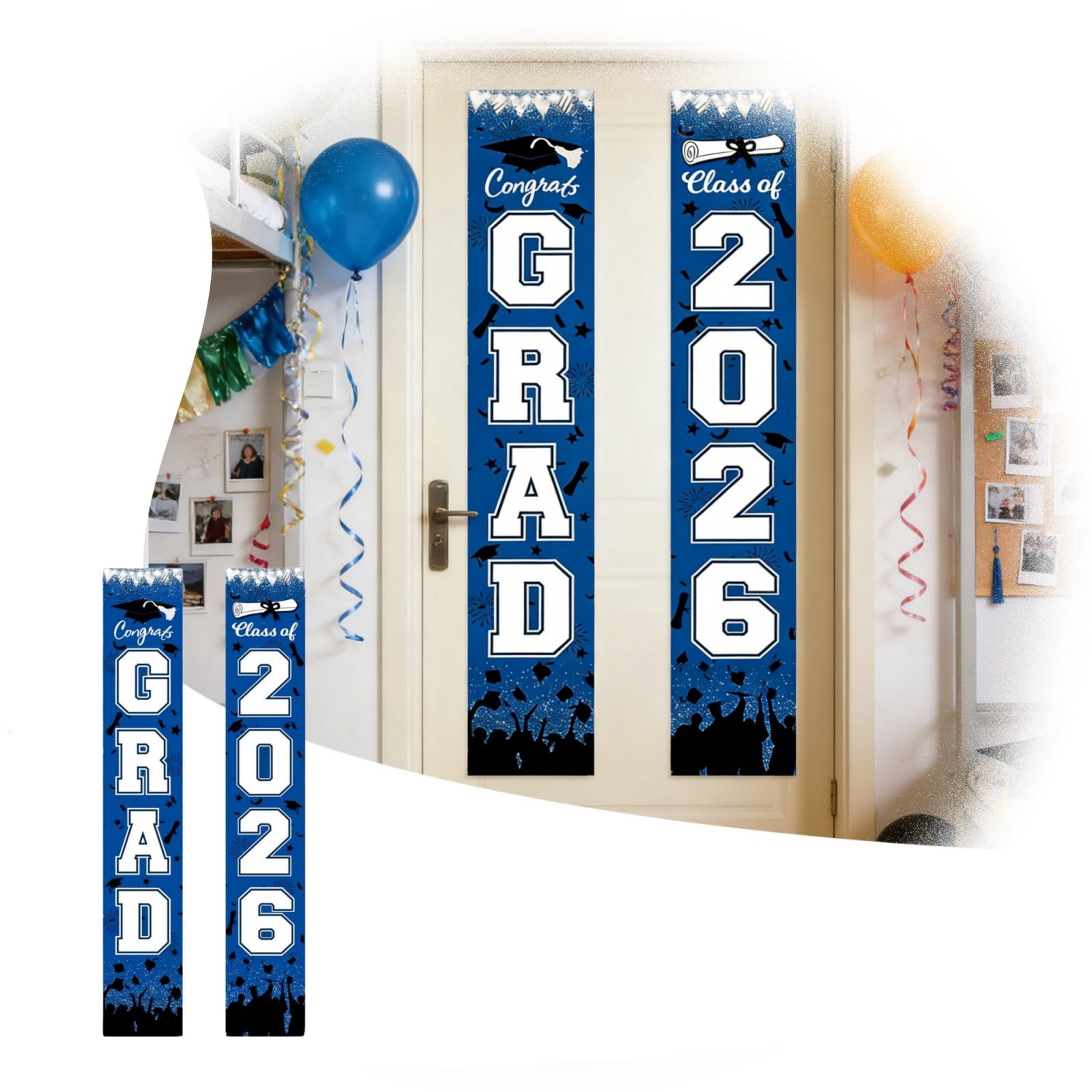 Eqslft 2026 Graduation Porch Banners, Congrats Grad Blue & Black ...