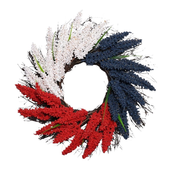 Eqslft 24 inch Independence Day Wreath,Patriotic Red White Blue Wreath,Home Indoor Outdoor Hanging Pampas Grass Wreath for Memorial Day July 4th