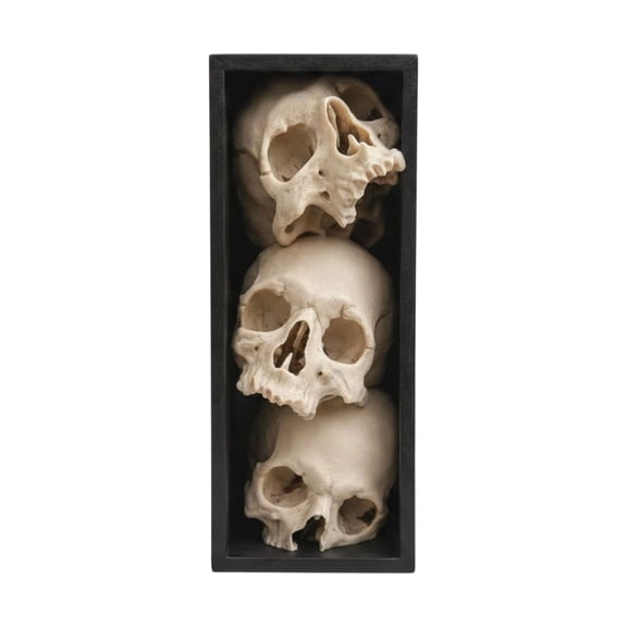 Eqslft 3 Stacked Skull Shadow Box Decor, Gothic Resin Skull Book Nook Display Frame, Spooky Halloween Tabletop Ornament, Unique Dark Horror Holiday Gift