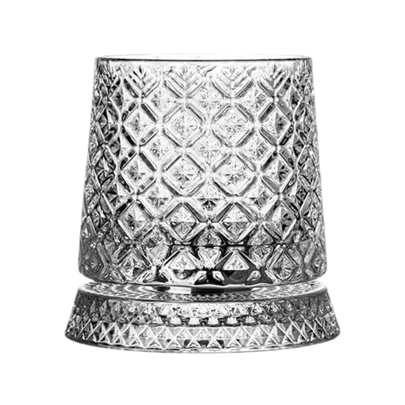 Eqslft 360 Degree Spinning Glasses Rotating Old Fashioned Tumbler with Unique Relief Base,Rotatable Cup for Flavor,Drinking Glassware