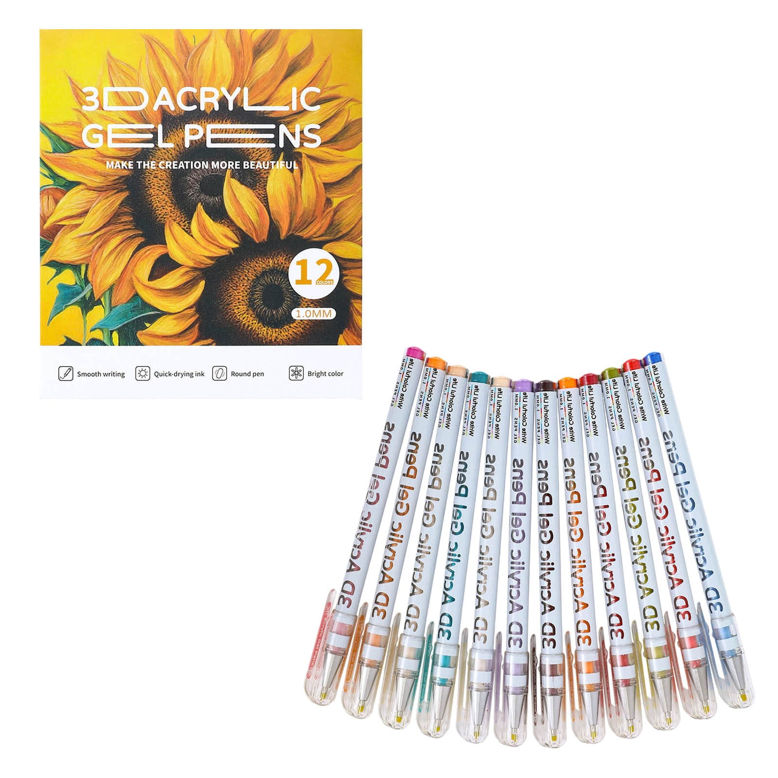 Eqslft 3D Acrylic Pen, 1.0 Mm 3D Acrylic Gel Pens Write 3D Acrylic Paint Markers Acrylic Pens Paint Pens Glitter Gel Pens Stick For Coloring Writing 1ML(12 Colors)