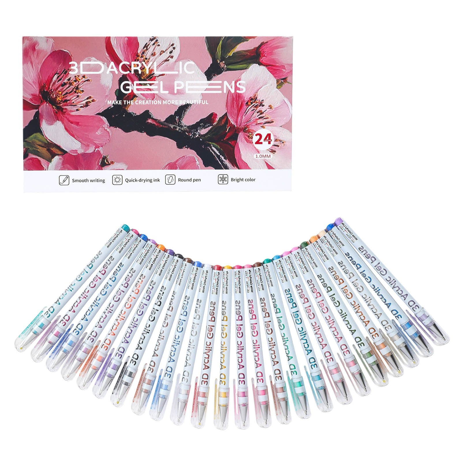 Eqslft 3D Acrylic Pen, 1.0 Mm 3D Acrylic Gel Pens Write 3D Acrylic Paint Markers Acrylic Pens Paint Pens Glitter Gel Pens Stick For Coloring Writing 1ML(24 Colors)
