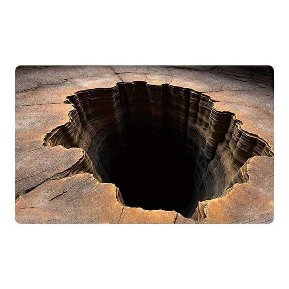Eqslft 3D Rugs Optical Illusion Rock Hole Area Rug Non Washable Floor Mat Visual Illusion Carpet for Entrance Bedroom Living Room Vortex Realistic Doormat