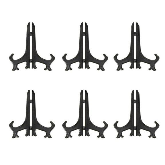 Eqslft 6PCS Plate Stands for Display 3 Inch Folding, Small Wooden Color Paw Print Holder for Displaying for Picture Frame Book Dish Artwork (Black)