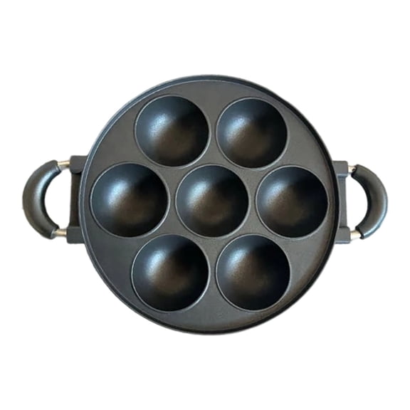 Eqslft 7-Hole Cast Iron Omelette Pan, Non-Stick Cooking Pot, Breakfast Egg Cooking Pie Cake Mold, Kitchen Cookware Omelette Pans Nonstick Flip