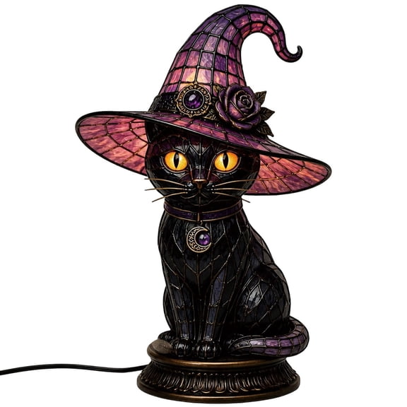 Eqslft Acrylic Witch Black Cat Table Lamp, Gothic Halloween Cat Night Light, Witchcraft Themed Desktop Decor Lamp, Unique Halloween Holiday Gift