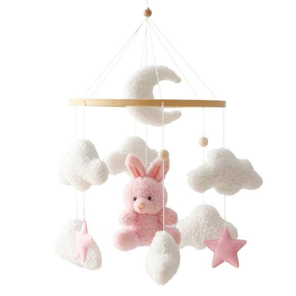 Eqslft Baby Crib Mobile with Plush Bunny/Bear, Cloud & Star Nursery Decor, Soft Felt Wooden Hanging Mobile for Newborn, Soothing Sleep Toy for Baby Shower Gift