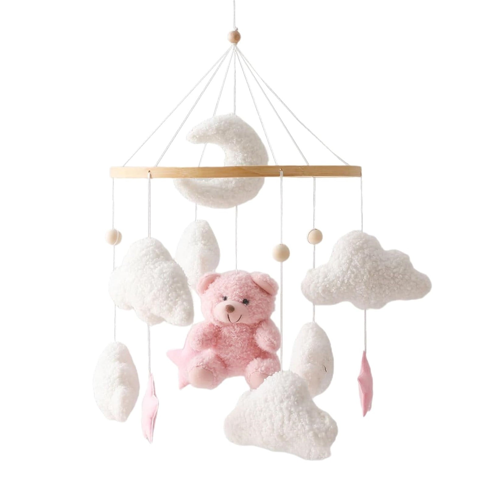 Eqslft Baby Crib Mobile with Plush Bunny/Bear, Cloud & Star Nursery Decor, Soft Felt Wooden Hanging Mobile for , Soothing Sleep Toy for Baby Shower Gift