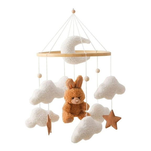 Eqslft Baby Crib Mobile with Plush Bunny/Bear, Cloud & Star Nursery Decor, Soft Felt Wooden Hanging Mobile for Newborn, Soothing Sleep Toy for Baby Shower Gift