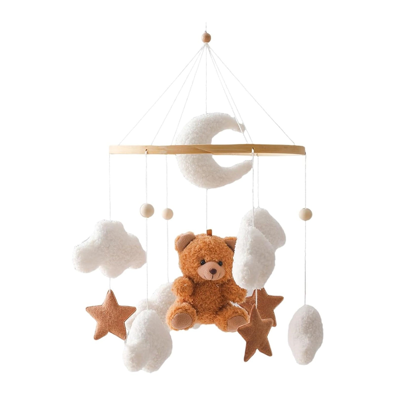 Eqslft Baby Crib Mobile with Plush Bunny/Bear, Moon & Clouds Nursery Hanging Decor, Soft Felt Mobile for Newborns, Gentle Visual Stimulation for Baby Sleep