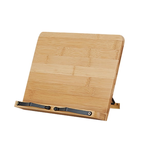 Eqslft Bamboo Stand for Desk, Wooden Tablet Holder with Adjustable Angles, Thick Case Friendly Wood Stand for Recipe/Pad/Reading/Cooking Book Tray/mobile Phone