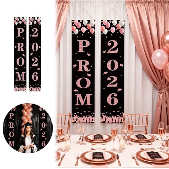 Eqslft Black and Pink Prom Banner 7112 Inches, Large Graduation Porch Banner Class of 2026 Porch Sign, for College High School Congrats Grad Decorations Prom Party Supplies Door Decor