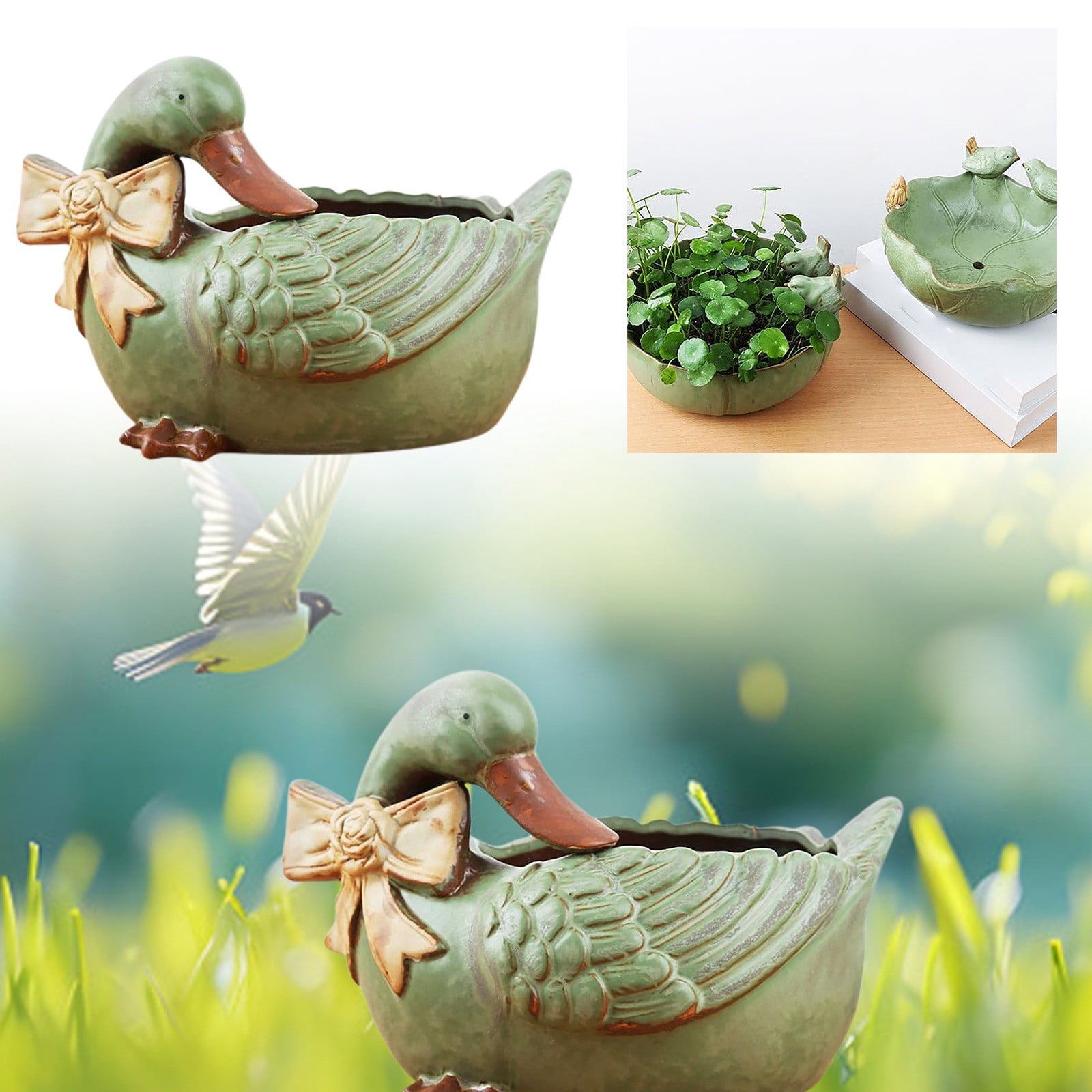 Eqslft Ceramic Bird Bath for Outside on Ground, Birds Bath Bowl Only, Ground Bird Feeders and birdbath for Outdoors, Garden, Tabletop, Deck, Balcony and Lawn