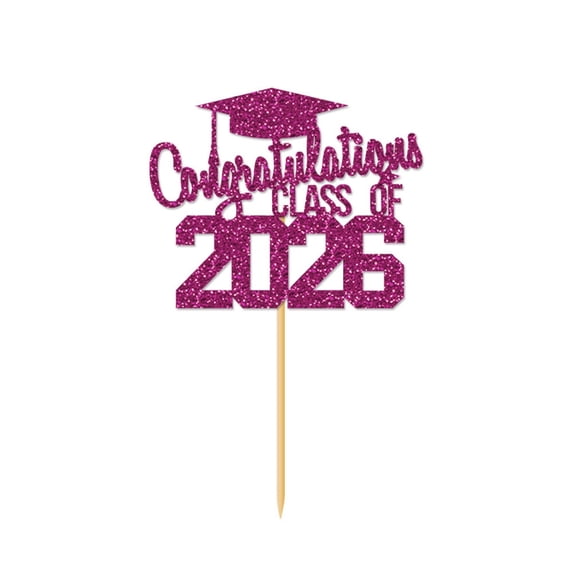 Eqslft Congratulations Class of 2026 Cake Topper, 2026 Graduation Cake Decorations, Congrats Grad High School/College Graduation Party Decorations, Red Glitter,1PC