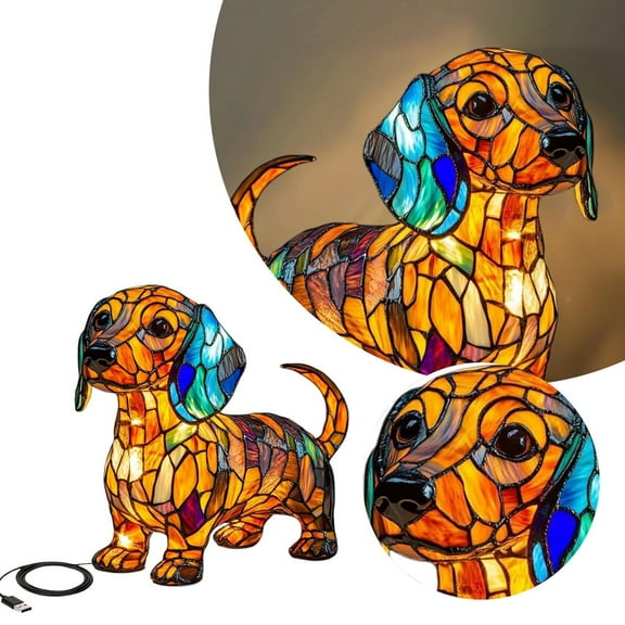 Eqslft Corgi Lamp and Pug Lamps, Boxer Dog Lamp, Dogs Series Art Night Light, Retro Stained Resin Tabletop LED Night Light, 3D Cute Pet LED Table Lamps, Fun Gift for Dog Love