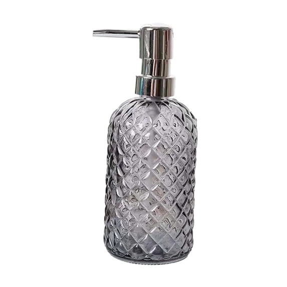 Eqslft Diamond Pattern Glass Soap Dispenser, Bathroom Refillable Soap Dispenser with Rust Resistant Stainless Steel Pump for Hand Soap, Lotion Glass Liquid Dispenser