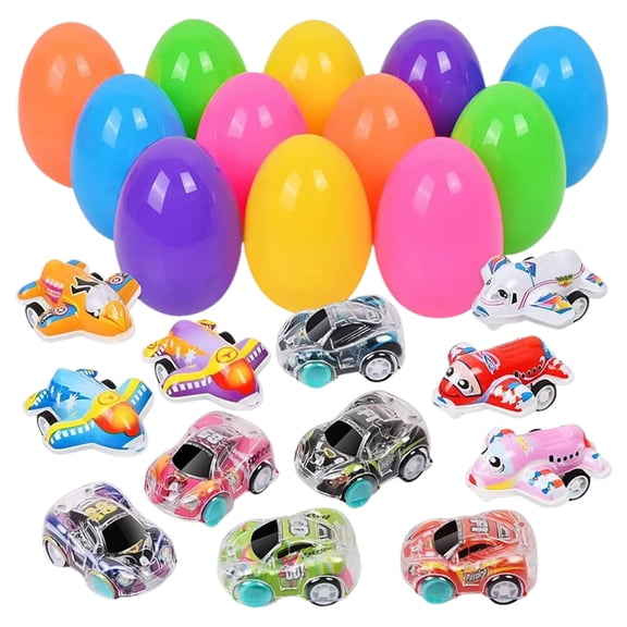 Eqslft Easter Eggs with Sticky Stretchy Toys Inside –12 Pack Filled Easter Eggs, Assorted Easter Elements, Surprise Party Favors for Kids, Egg Hunt, Easter Basket Stuffers