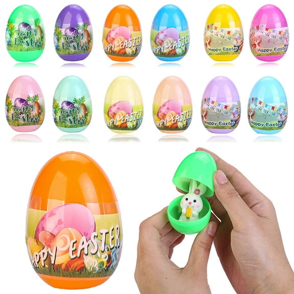 Eqslft Easter Eggs with Sticky Stretchy Toys Inside –1 Pack Filled Easter Eggs, Assorted Easter Elements, Surprise Party Favors for Kids, Egg Hunt, Easter Basket Stuffers