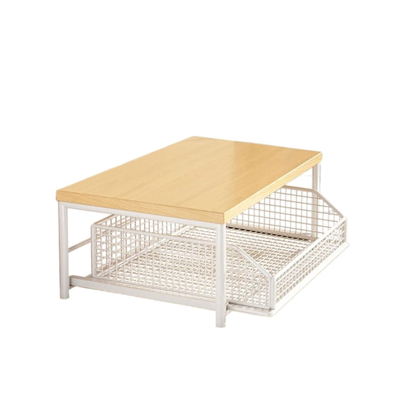 Eqslft Expandable Kitchen Organizer Rack ,Small Kitchen Shelf Microwave Stand with Bottom Storage Basket, No Wheels, Storage Microwave Shelf
