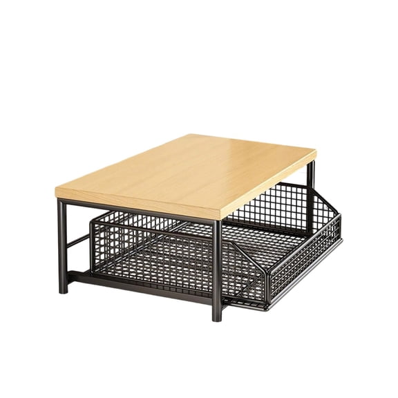Eqslft Expandable Kitchen Organizer Rack ,Small Kitchen Shelf Microwave Stand with Bottom Storage Basket, No Wheels, Storage Microwave Shelf